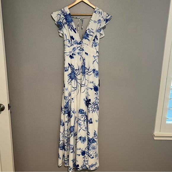 NWT Lulu’s Botanical Bliss White Floral Print Flutter Sleeve Maxi Dress XL - Picture 8 of 15